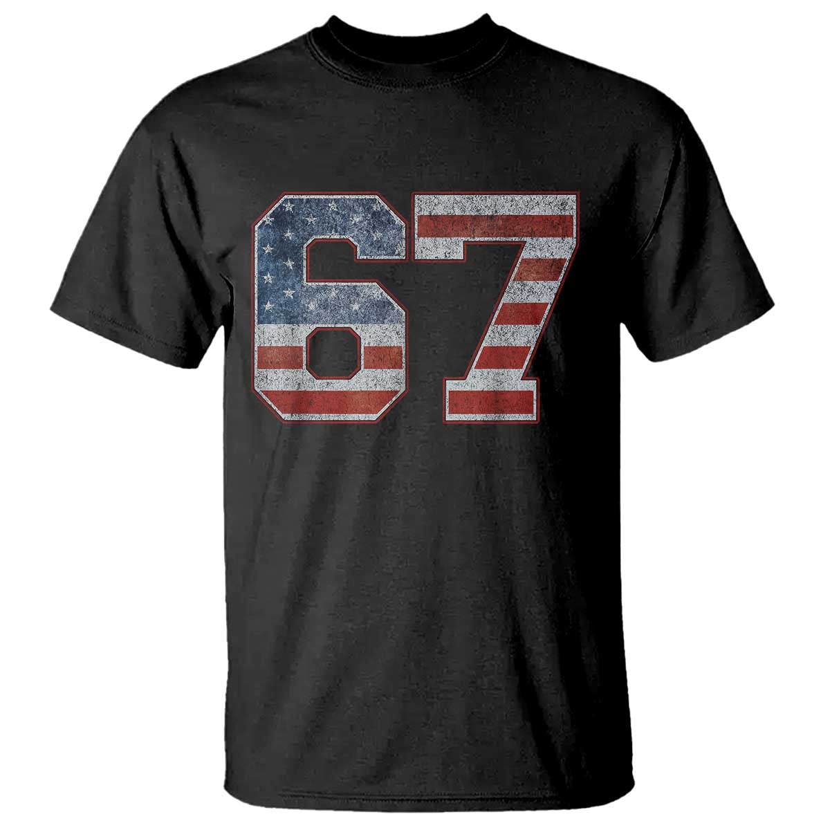 Funny Six Seven 67 Meme Vintage American Flag T Shirt - Wonder Print Shop