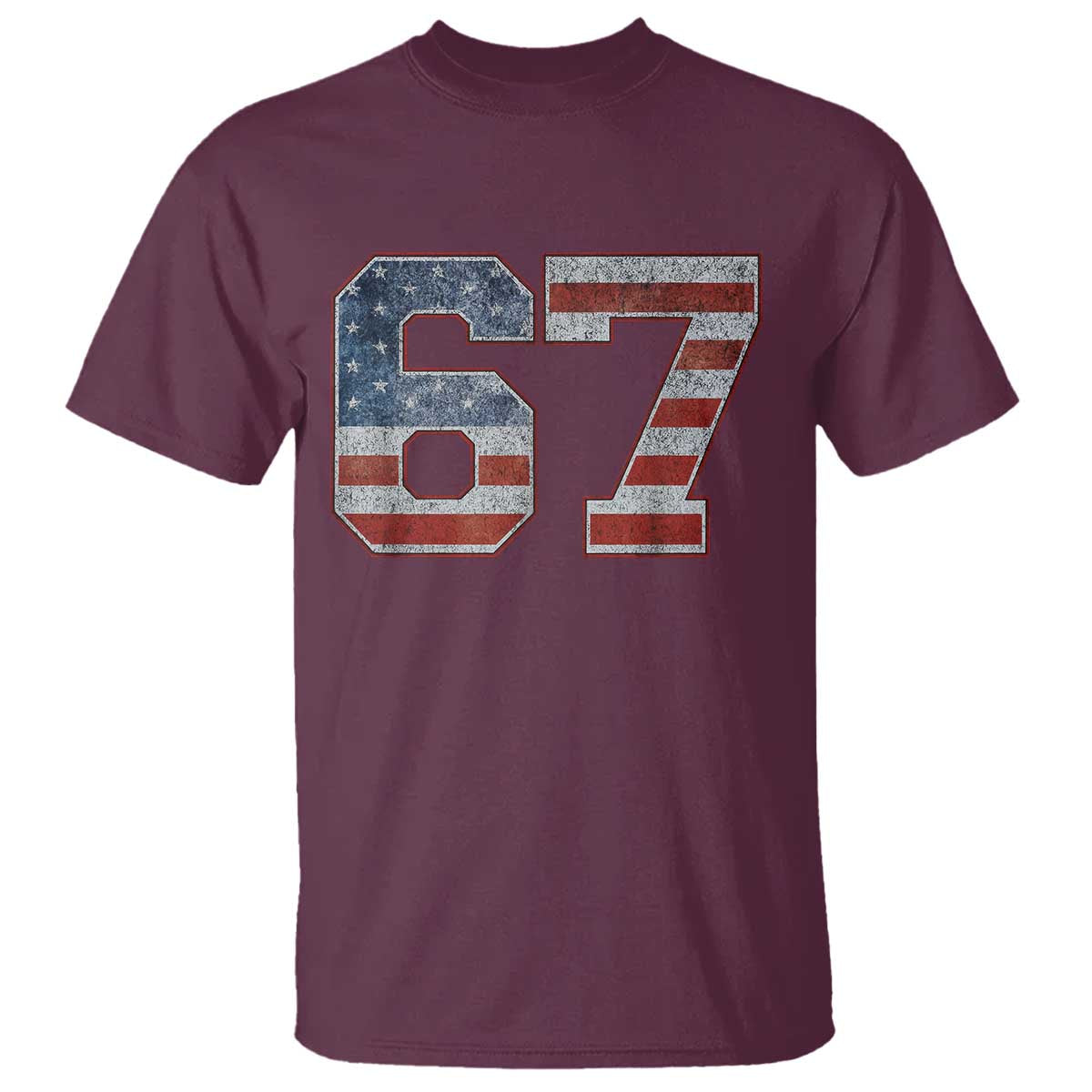 Funny Six Seven 67 Meme Vintage American Flag T Shirt - Wonder Print Shop