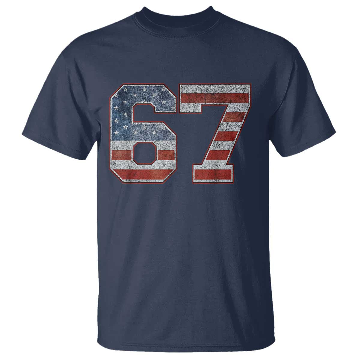 Funny Six Seven 67 Meme Vintage American Flag T Shirt - Wonder Print Shop