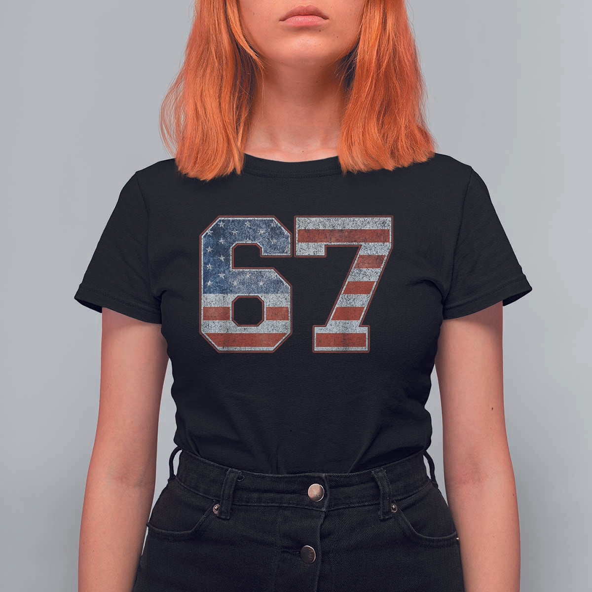 Funny Six Seven 67 Meme Vintage American Flag T Shirt For Women - Wonder Print Shop