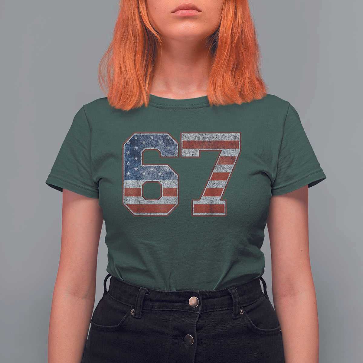 Funny Six Seven 67 Meme Vintage American Flag T Shirt For Women - Wonder Print Shop