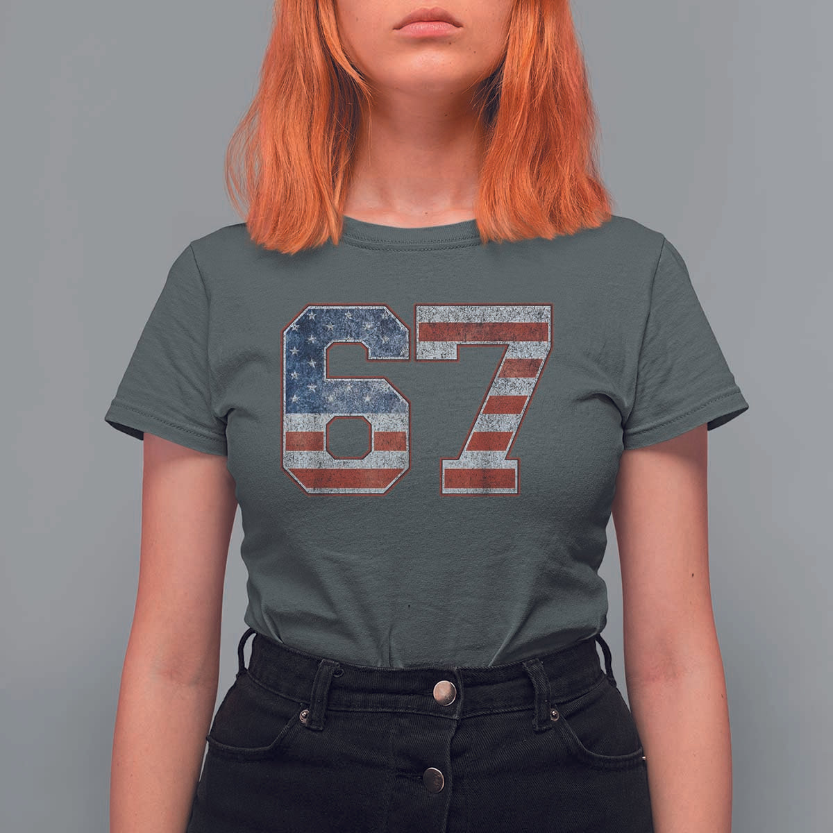 Funny Six Seven 67 Meme Vintage American Flag T Shirt For Women - Wonder Print Shop