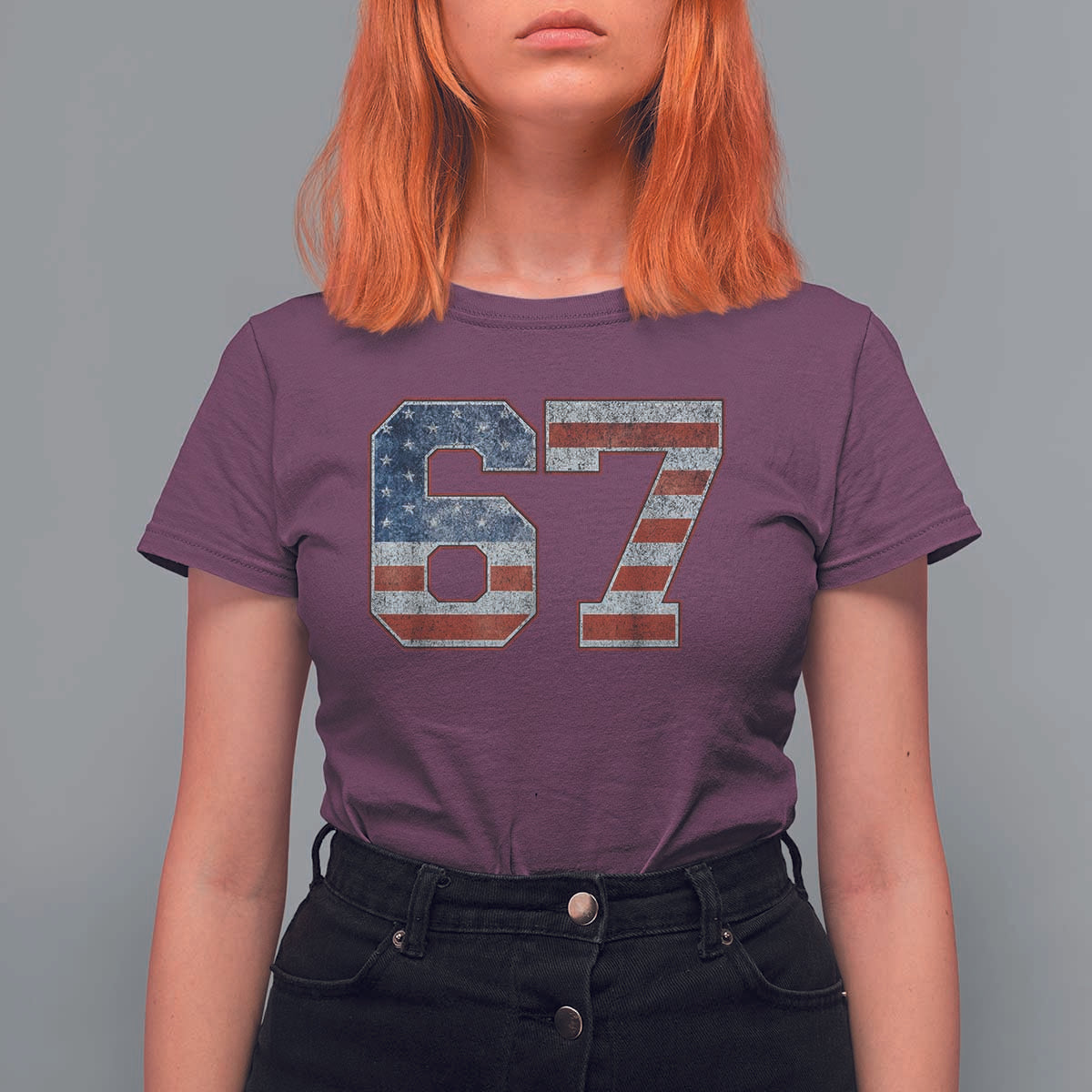 Funny Six Seven 67 Meme Vintage American Flag T Shirt For Women - Wonder Print Shop