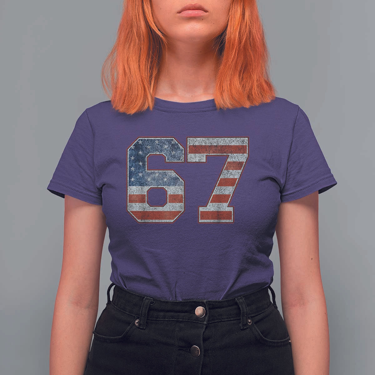 Funny Six Seven 67 Meme Vintage American Flag T Shirt For Women - Wonder Print Shop