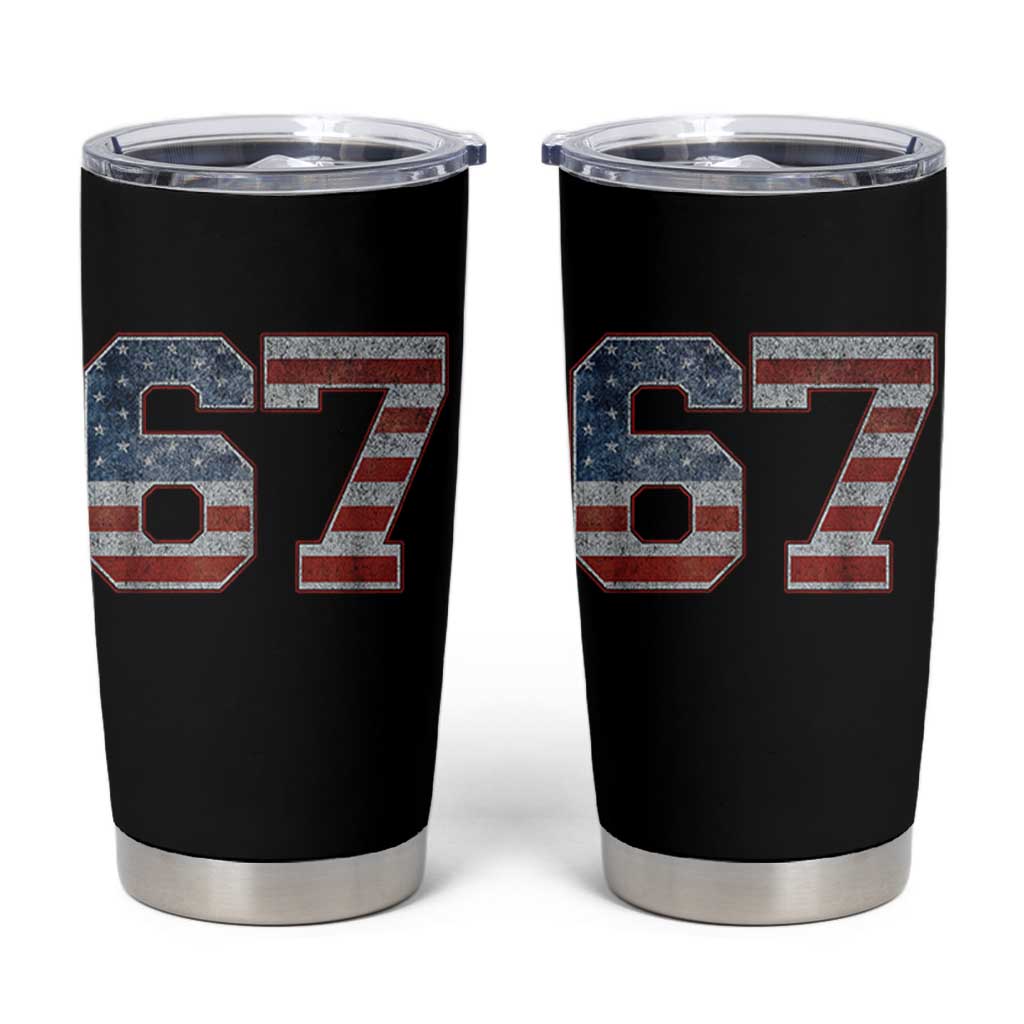 Funny Six Seven 67 Meme Vintage American Flag Tumbler Cup - Wonder Print Shop