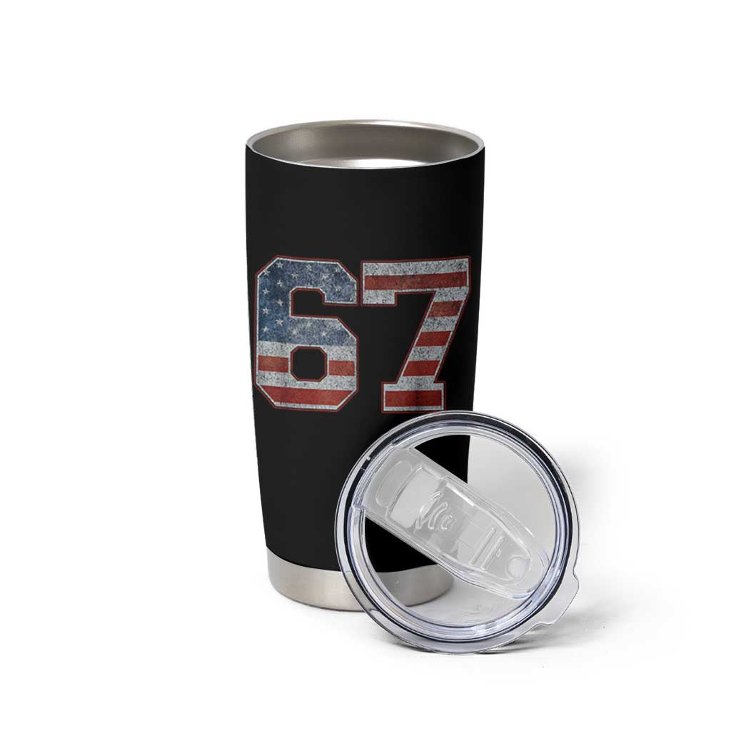Funny Six Seven 67 Meme Vintage American Flag Tumbler Cup - Wonder Print Shop