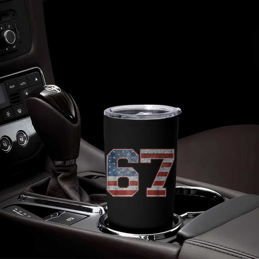 Funny Six Seven 67 Meme Vintage American Flag Tumbler Cup - Wonder Print Shop