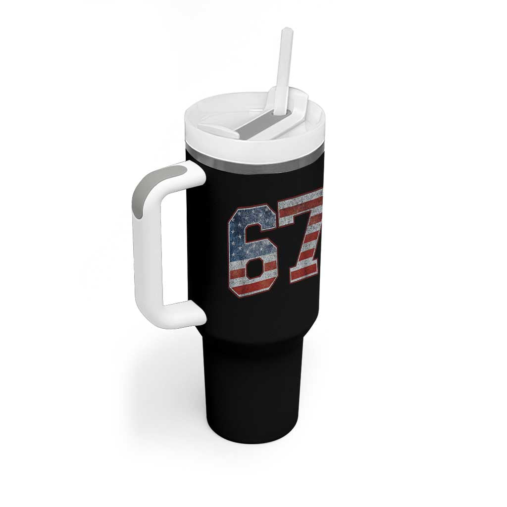 Funny Six Seven 67 Meme Vintage American Flag Tumbler With Handle - Wonder Print Shop