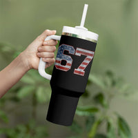 Funny Six Seven 67 Meme Vintage American Flag Tumbler With Handle - Wonder Print Shop