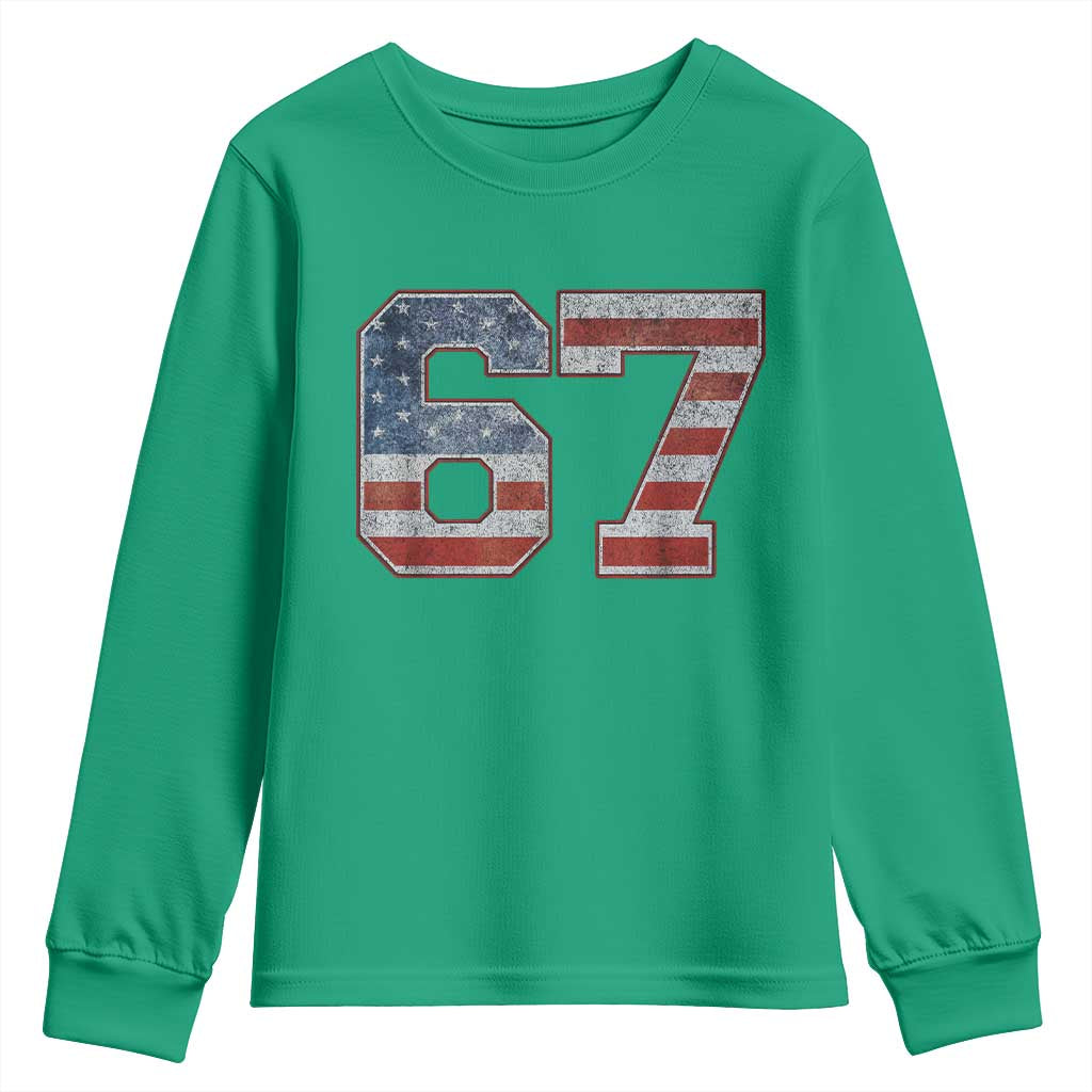 Funny Six Seven 67 Meme Vintage American Flag Youth Sweatshirt - Wonder Print Shop