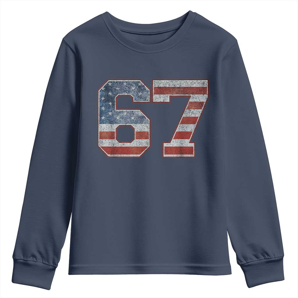 Funny Six Seven 67 Meme Vintage American Flag Youth Sweatshirt - Wonder Print Shop