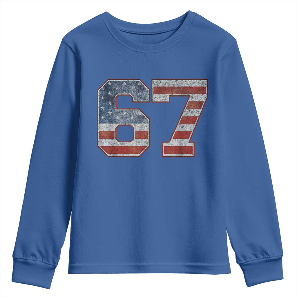 Funny Six Seven 67 Meme Vintage American Flag Youth Sweatshirt - Wonder Print Shop