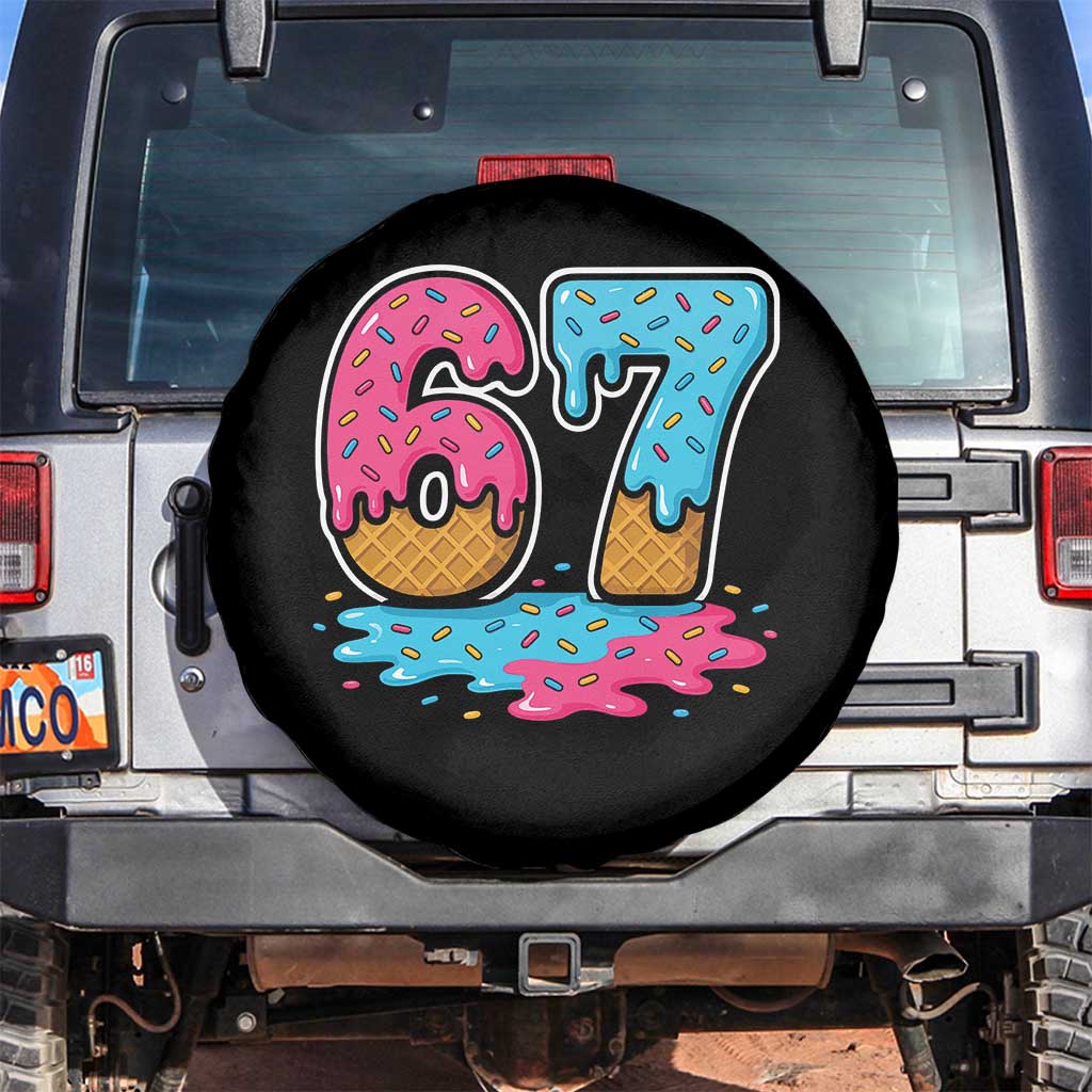Funny 67 Ice Cream Drip Meme Six Seven Gen Alpha Slang Spare Tire Cover - Wonder Print Shop