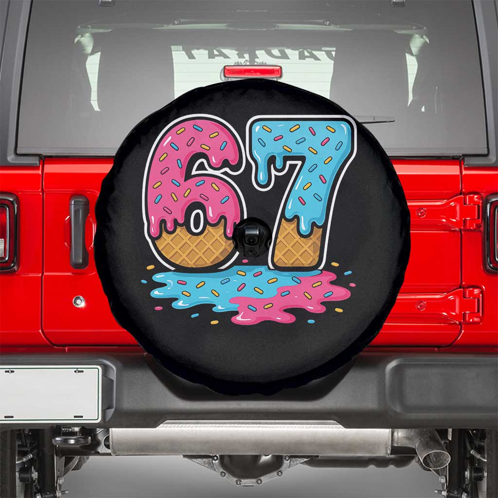 Funny 67 Ice Cream Drip Meme Six Seven Gen Alpha Slang Spare Tire Cover - Wonder Print Shop