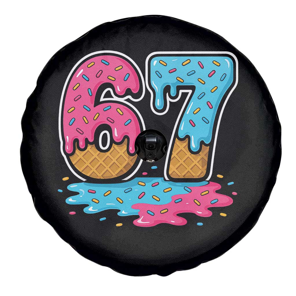 Funny 67 Ice Cream Drip Meme Six Seven Gen Alpha Slang Spare Tire Cover - Wonder Print Shop