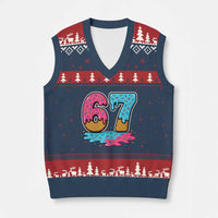 Funny 67 Ice Cream Drip Meme Six Seven Gen Alpha Slang V-Neck Knit Sweater Vest - Wonder Print Shop