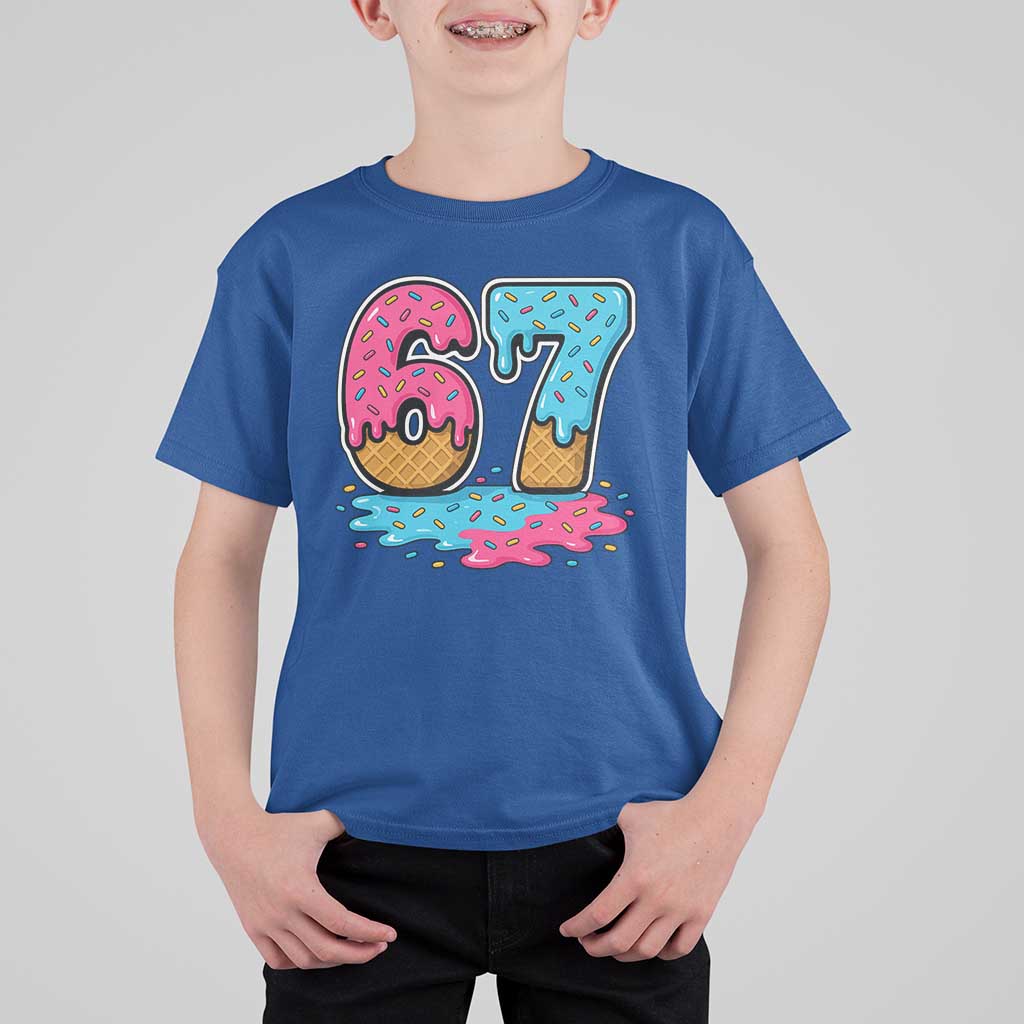 Funny 67 Ice Cream Drip Meme Six Seven Gen Alpha Slang T Shirt For Kid - Wonder Print Shop
