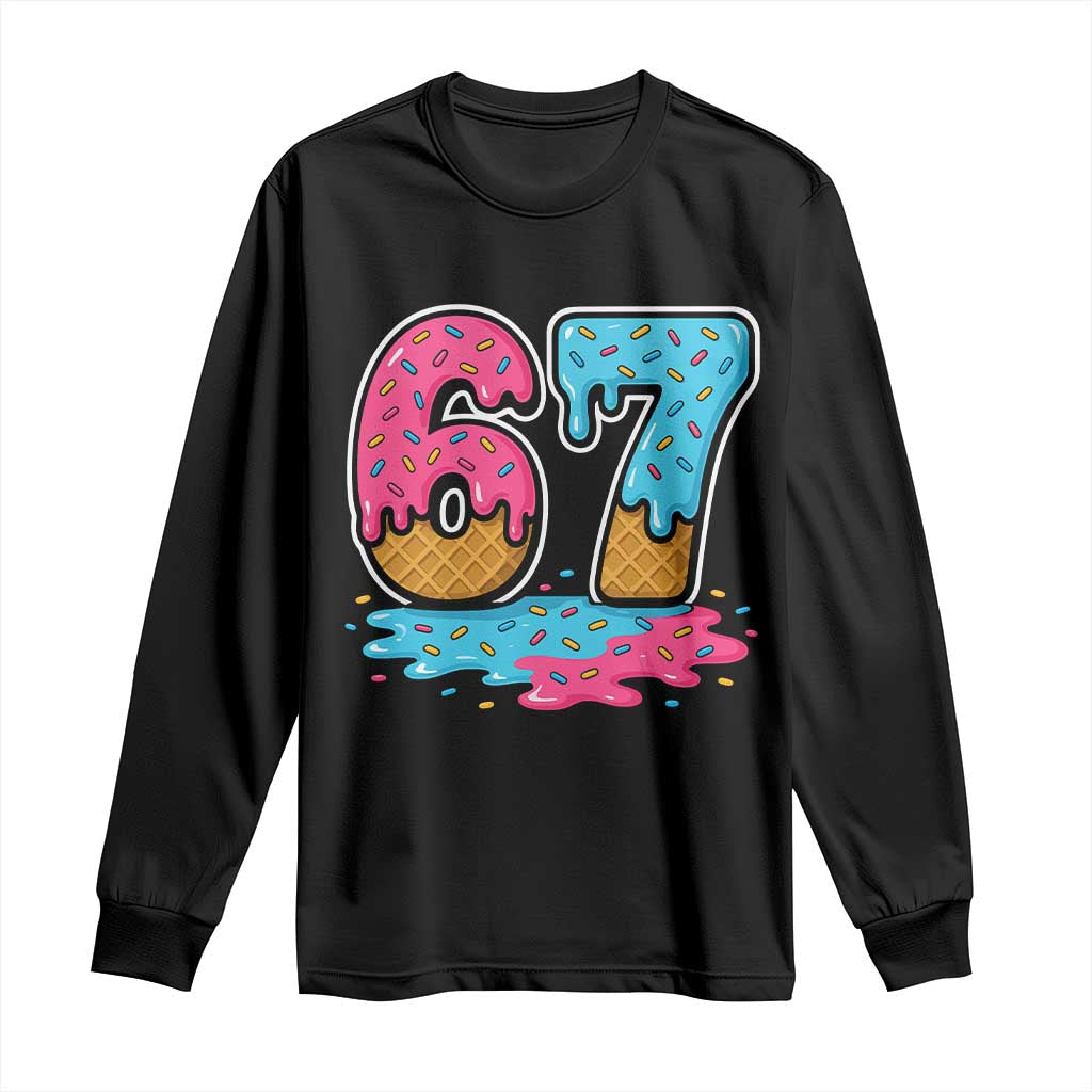 Funny 67 Ice Cream Drip Meme Six Seven Gen Alpha Slang Long Sleeve Shirt - Wonder Print Shop