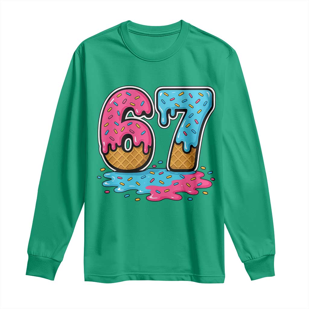 Funny 67 Ice Cream Drip Meme Six Seven Gen Alpha Slang Long Sleeve Shirt - Wonder Print Shop