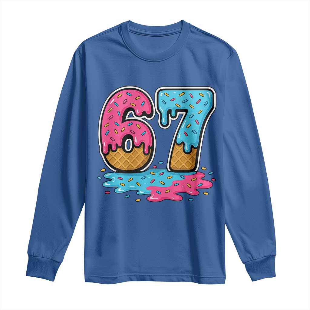 Funny 67 Ice Cream Drip Meme Six Seven Gen Alpha Slang Long Sleeve Shirt - Wonder Print Shop