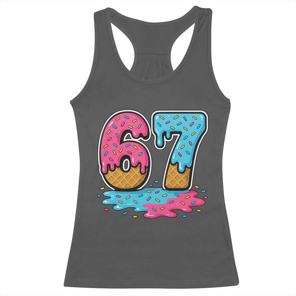 Funny 67 Ice Cream Drip Meme Six Seven Gen Alpha Slang Racerback Tank Top - Wonder Print Shop