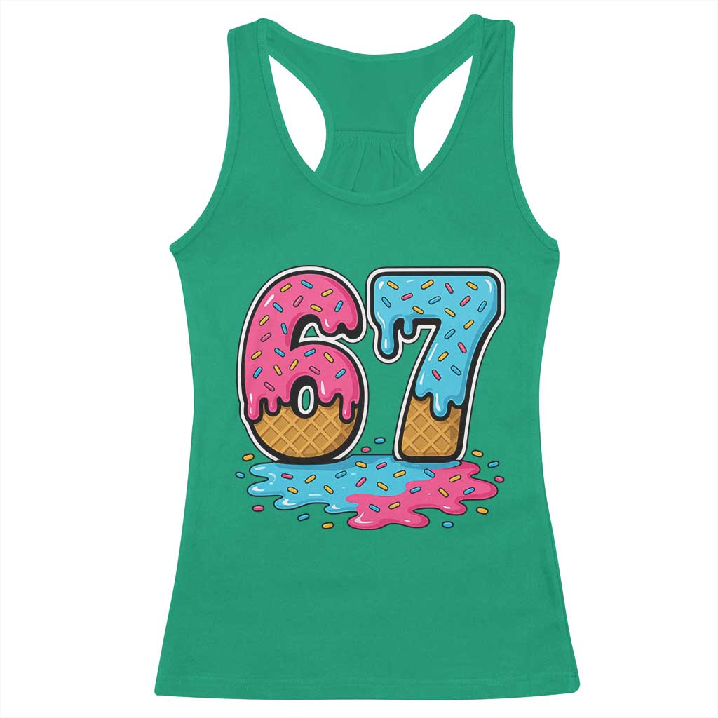 Funny 67 Ice Cream Drip Meme Six Seven Gen Alpha Slang Racerback Tank Top - Wonder Print Shop
