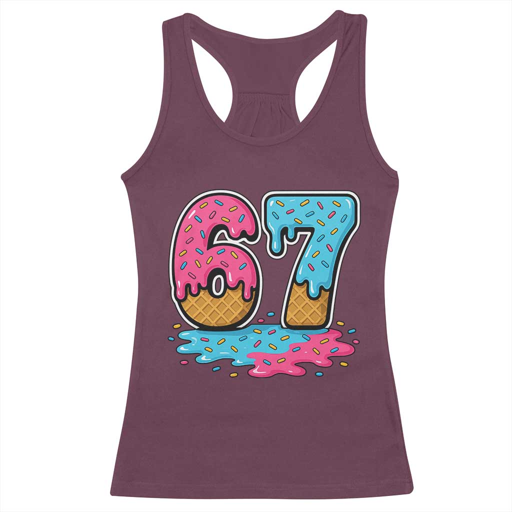 Funny 67 Ice Cream Drip Meme Six Seven Gen Alpha Slang Racerback Tank Top - Wonder Print Shop