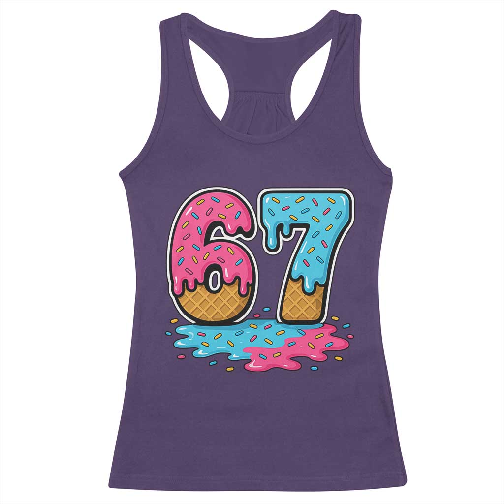 Funny 67 Ice Cream Drip Meme Six Seven Gen Alpha Slang Racerback Tank Top - Wonder Print Shop