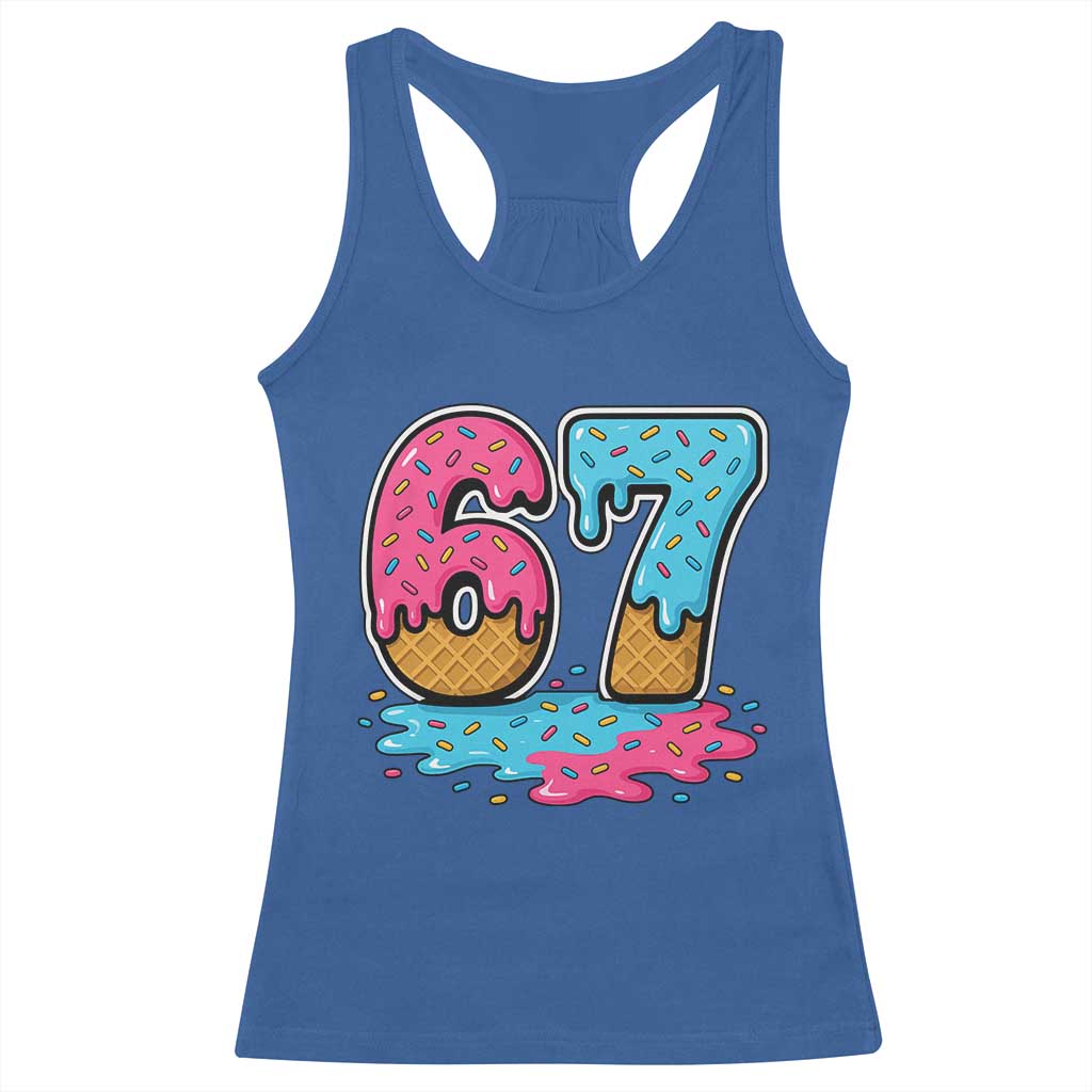 Funny 67 Ice Cream Drip Meme Six Seven Gen Alpha Slang Racerback Tank Top - Wonder Print Shop