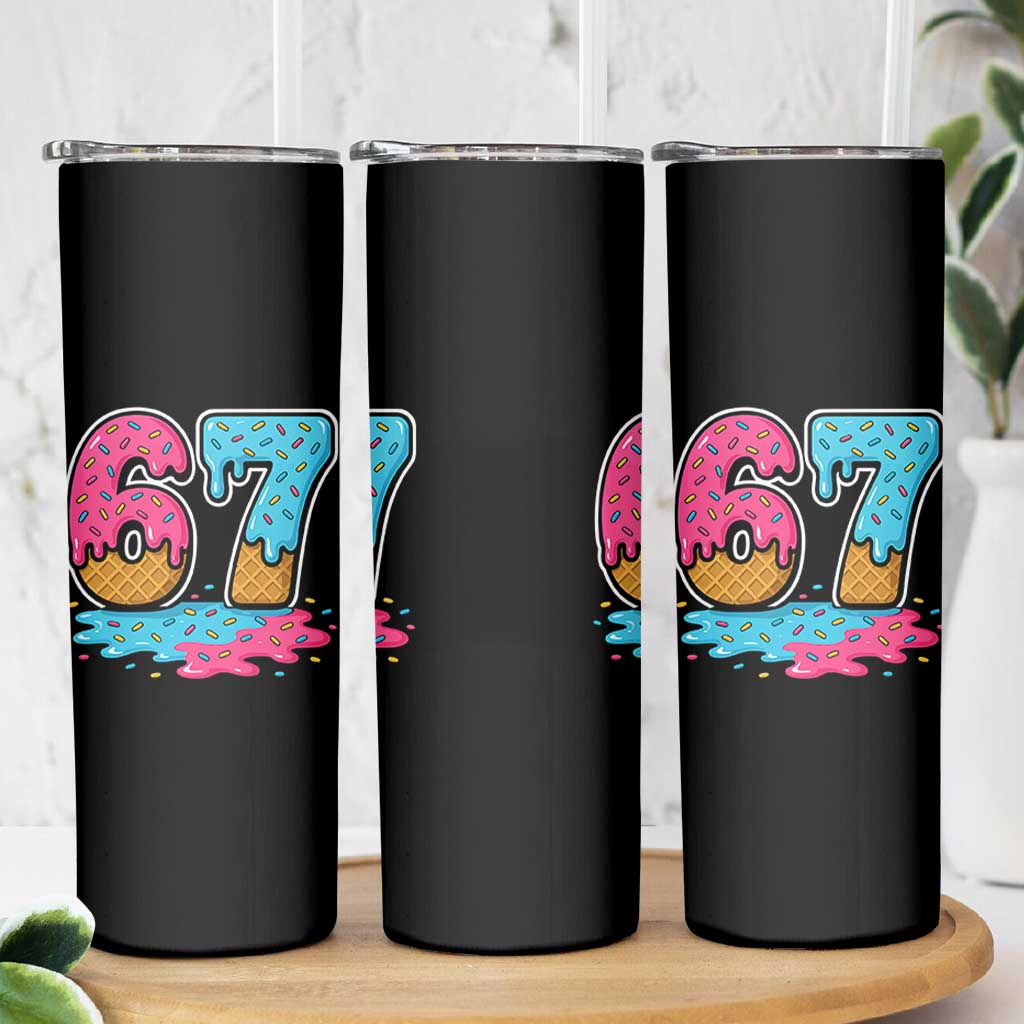 Funny 67 Ice Cream Drip Meme Six Seven Gen Alpha Slang Skinny Tumbler - Wonder Print Shop
