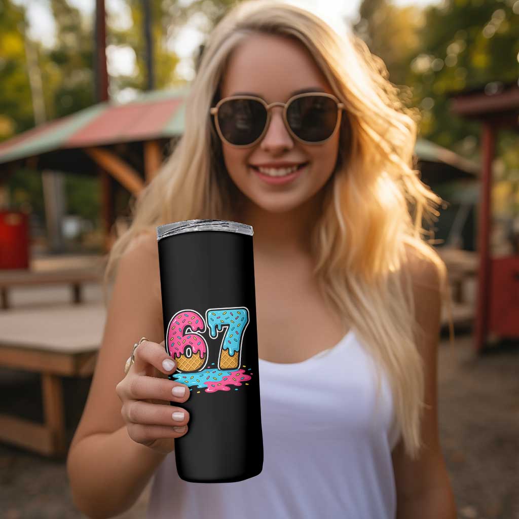 Funny 67 Ice Cream Drip Meme Six Seven Gen Alpha Slang Skinny Tumbler - Wonder Print Shop