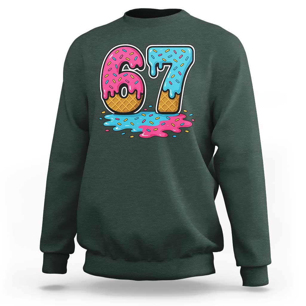 Funny 67 Ice Cream Drip Meme Six Seven Gen Alpha Slang Sweatshirt - Wonder Print Shop