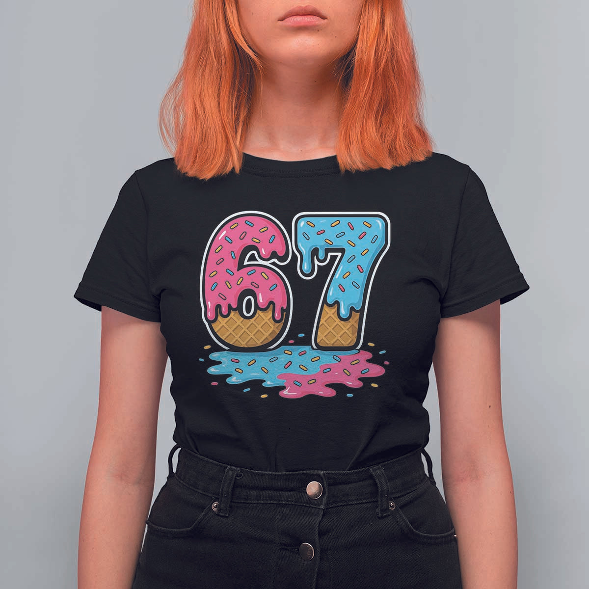 Funny 67 Ice Cream Drip Meme Six Seven Gen Alpha Slang T Shirt For Women - Wonder Print Shop