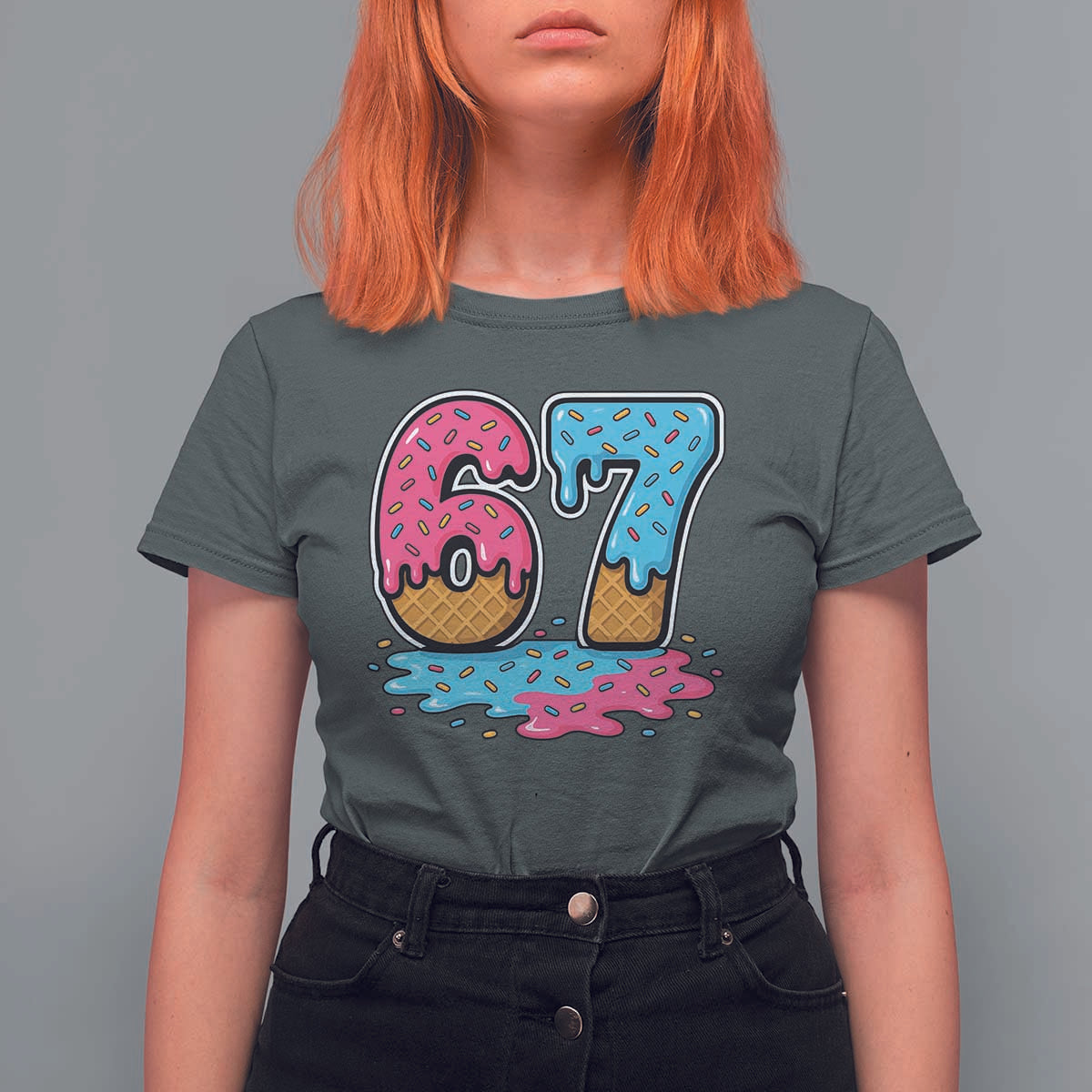 Funny 67 Ice Cream Drip Meme Six Seven Gen Alpha Slang T Shirt For Women - Wonder Print Shop