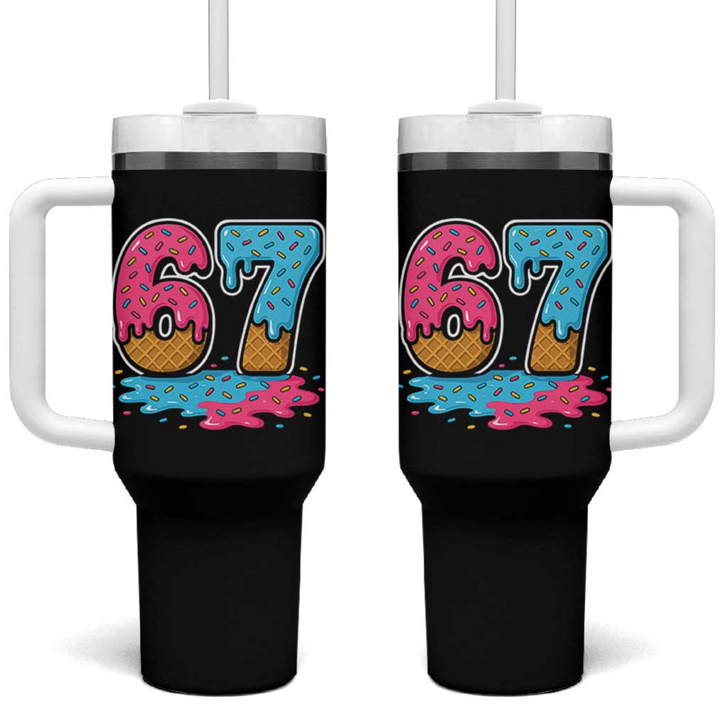 Funny 67 Ice Cream Drip Meme Six Seven Gen Alpha Slang Tumbler With Handle - Wonder Print Shop