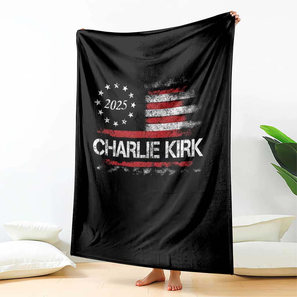 Charlie Kirk 2025 Throw Blanket Freedom Vintage American Flag - Wonder Print Shop