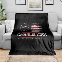 Charlie Kirk 2025 Throw Blanket Freedom Vintage American Flag - Wonder Print Shop