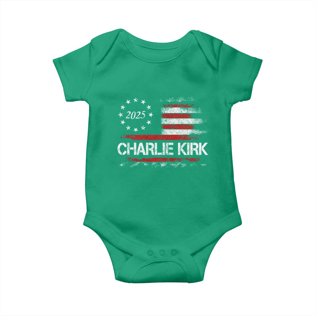 Charlie Kirk 2025 Baby Onesie Freedom Vintage American Flag - Wonder Print Shop