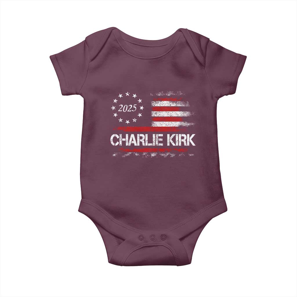 Charlie Kirk 2025 Baby Onesie Freedom Vintage American Flag - Wonder Print Shop