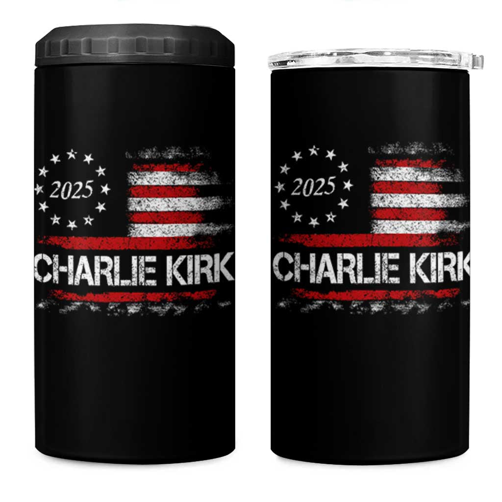 Charlie Kirk 2025 4 in 1 Can Cooler Tumbler Freedom Vintage American Flag - Wonder Print Shop