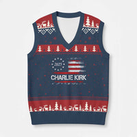 Charlie Kirk 2025 V-Neck Knit Sweater Vest Freedom Vintage American Flag - Wonder Print Shop