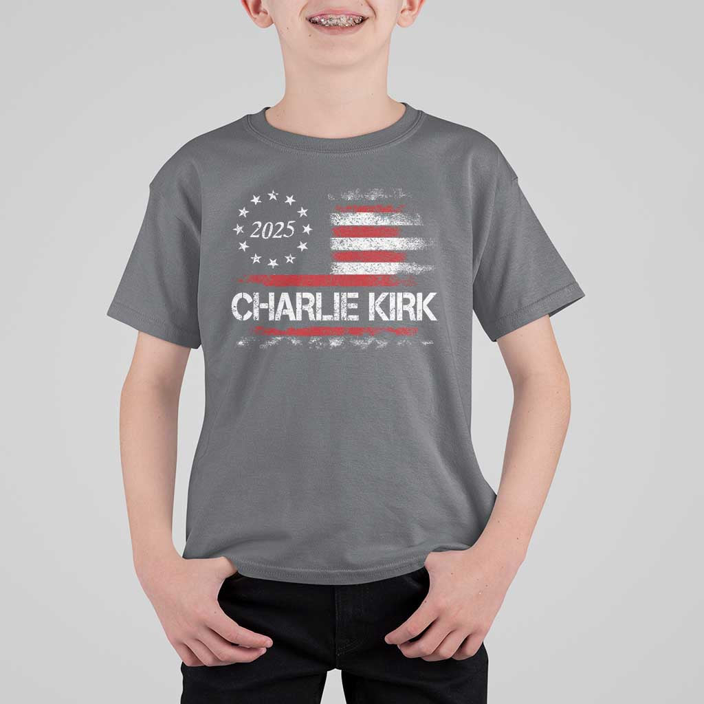 Charlie Kirk 2025 T Shirt For Kid Freedom Vintage American Flag - Wonder Print Shop