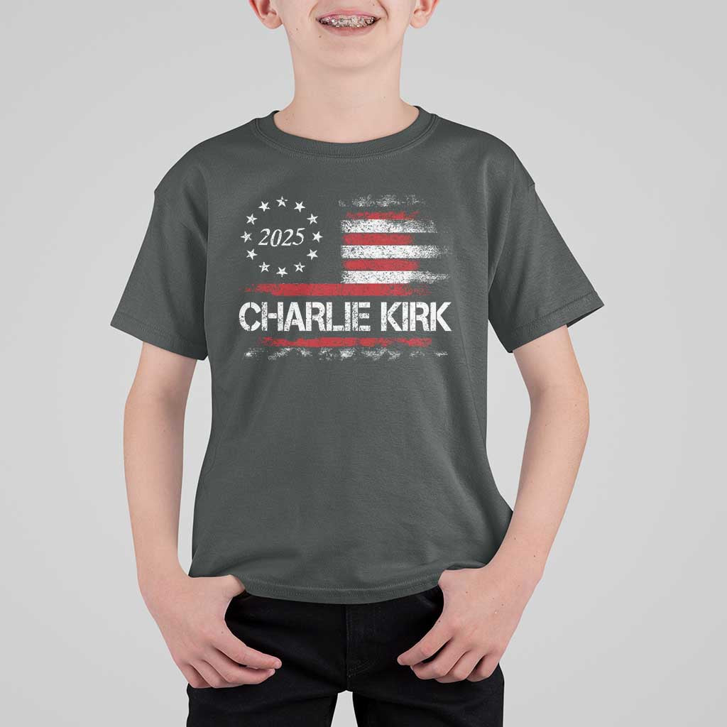 Charlie Kirk 2025 T Shirt For Kid Freedom Vintage American Flag - Wonder Print Shop