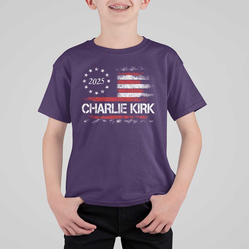 Charlie Kirk 2025 T Shirt For Kid Freedom Vintage American Flag - Wonder Print Shop