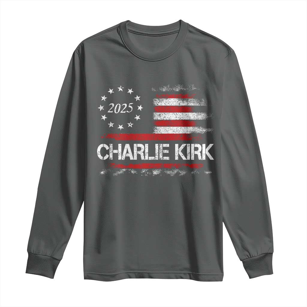 Charlie Kirk 2025 Long Sleeve Shirt Freedom Vintage American Flag - Wonder Print Shop