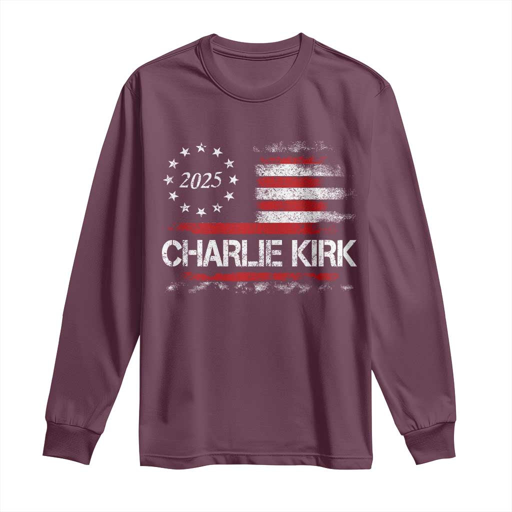 Charlie Kirk 2025 Long Sleeve Shirt Freedom Vintage American Flag - Wonder Print Shop