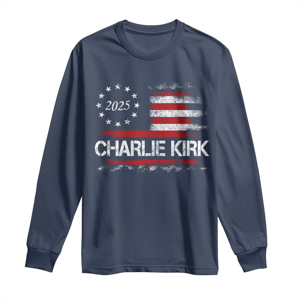 Charlie Kirk 2025 Long Sleeve Shirt Freedom Vintage American Flag - Wonder Print Shop