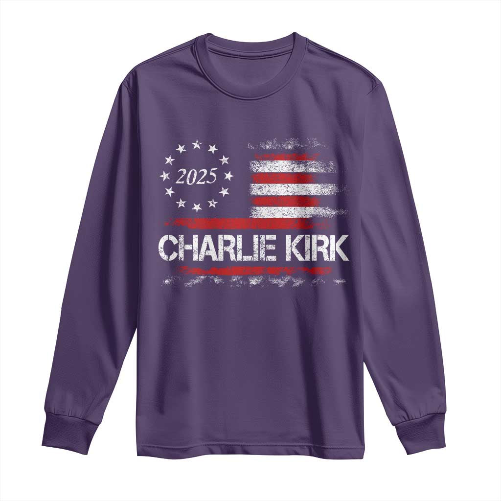 Charlie Kirk 2025 Long Sleeve Shirt Freedom Vintage American Flag - Wonder Print Shop