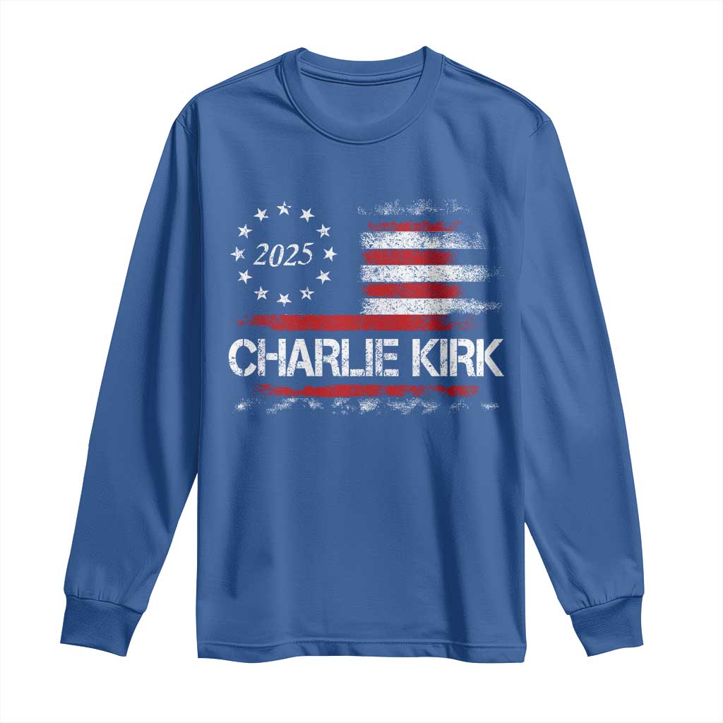 Charlie Kirk 2025 Long Sleeve Shirt Freedom Vintage American Flag - Wonder Print Shop