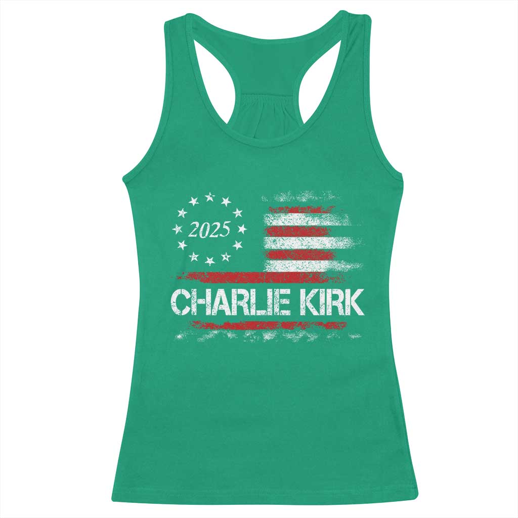 Charlie Kirk 2025 Racerback Tank Top Freedom Vintage American Flag - Wonder Print Shop